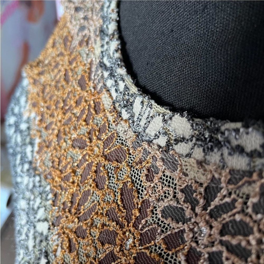 Vintage Tan & Brown Floral Y2k Lace Top - Picture 2 of 5